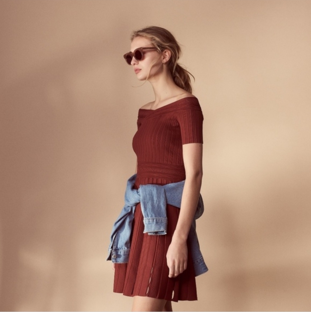 Sandro | Lottie Off The Shoulder Short Sleeve A-Line Mini Dress Large Rust